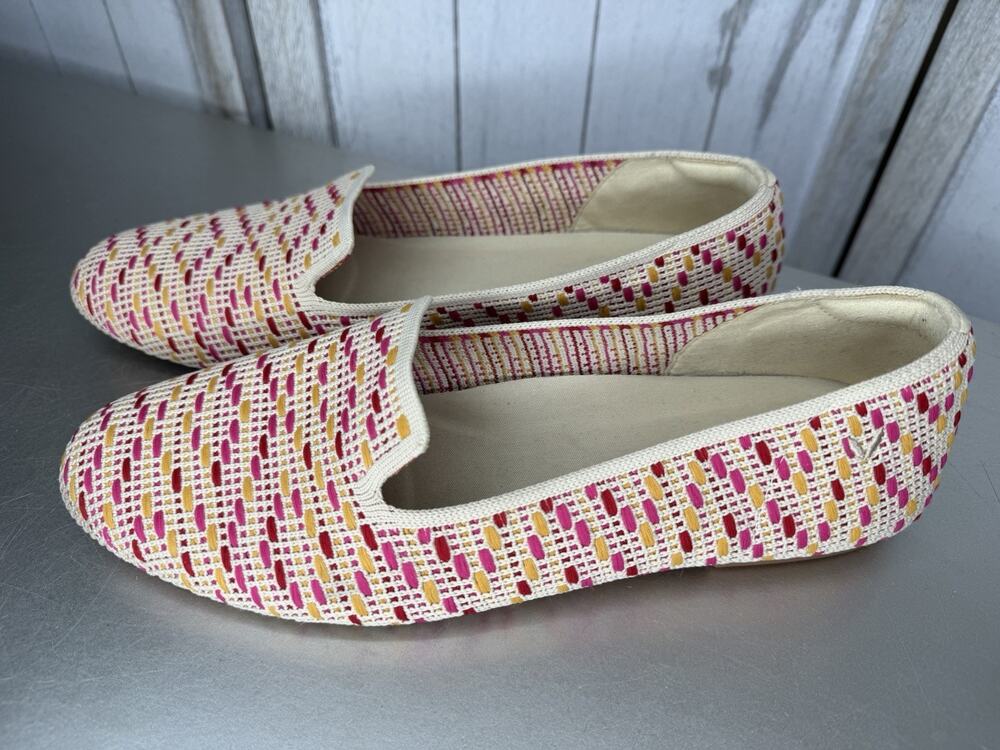 Vivaia Round Toe Flats Cream Confetti Yellow Pink Knit Woven Comfy EU 42 US 11.5